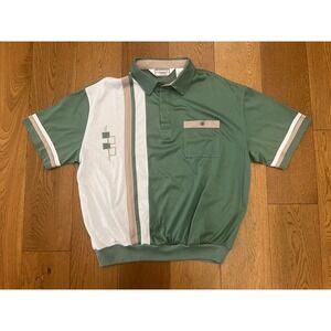 Classics by Palmland Mens Green Colorblock Banded Bottom Polo Shirt Retro XL